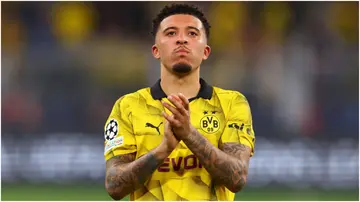 Jadon Sancho reacts during the UEFA Champions League semi-final first-leg match between Borussia Dortmund and PSG. Photo by Chris Brunskill.