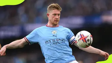 Manchester City's Kevin De Bruyne in action against Leicester City in 2023