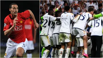 Rio Ferdinand, Manchester United, Real Madrid, UEFA Champions League, jubilate, celebrate, Bayern Munich, Santiago Bernabeu, semi-final, goal.