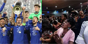 Church join Chelsea in Champions League celebrations as members dance with club's flag during service