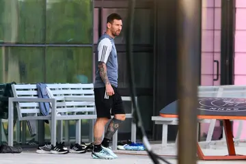 Inter Miami's Lionel Messi looks on during a training session the day before he was sidelined by injury for the team's MLS game against New York City FC