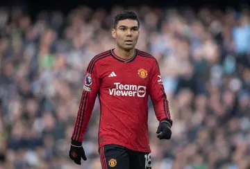 Casemiro of Manchester United during the Premier League match between Manchester City and Manchester United at Etihad Stadium
