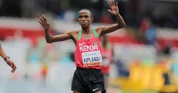 Benson Kiplangat celebrates after he emerged victor in the 5000m. Photo: Nation.