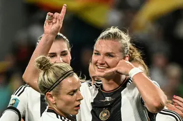 Germany's forward Alexandra Popp celebrates after scoring against Morocco