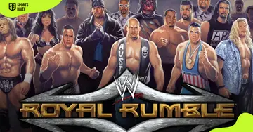 A promotional poster of the 2001 Royal Rumble match.