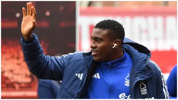 Taiwo Awoniyi greets the fans ahead of the Premier League match between Nottingham Forest and Liverpool.