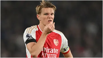 Martin Odegaard in action during the Premier League match between Chelsea FC and Arsenal FC at Stamford Bridge. Photo by Michael Regan.