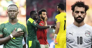 Sadio Mane has revealed he does not talk about the missed penalty incident which ensued between himself, Mohammed Salah and Gabaski. Photo credit: @DaveOCKOP @AfricaFactsZone