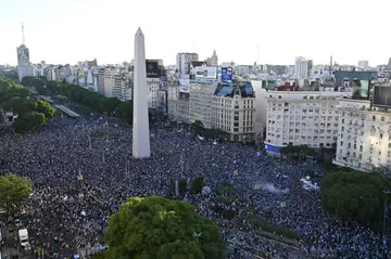 Argentina supporters gather in the centre of Buenos Aires to celebrate the Albiceleste reaching the World Cup final
