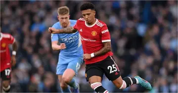Manchester United star Jadon Sancho has issued an apology to the fans after his side's poor performance against Manchester City. Photo credit: @Sanchooo10
