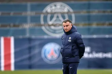 PSG coach Christophe Galtier pictured at the club's training ground on Friday