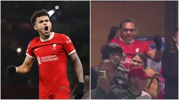 Luis Diaz's father wore the exact same outfit as him vs Luton.