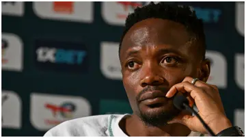 Nigerian captain, Ahmed Musa attends a press conference at the Palais de la Culture in Abidjan amid AFCON 2023.