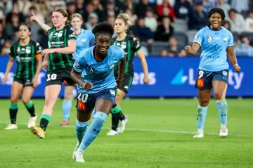 Sydney FC players Princess Ibini-Isei (C) and Madison Haley (R) both scored in the women's A-League final