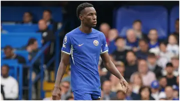 Nicolas Jackson looks on during the Premier League match between Chelsea FC and Aston Villa at Stamford Bridge. Photo by Dylan Hepworth.