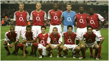 Arsenal team lineup prior to the UEFA Champions League Group E match between Arsenal and Panathinaikos at Highbury. Photo by Ben Radford.