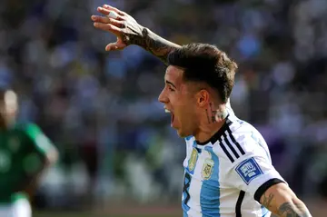 Argentina midfielder Enzo Fernandez scored his team's first goal during the World Cup South American qualifier against Bolivia at the Hernando Siles stadium in La Paz