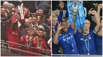 Sadio Mane and Didier Drogba lifted the EFL Cup during their time in England. Photo: Chris Brunskill/Glyn Kirk. 