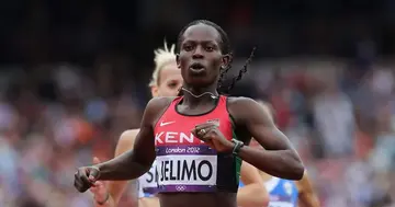 Pamela Jelimo at the Olympics.