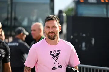 Argentina's Lionel Messi arrives before his debut with Major League Soccer club Inter Miami CF in their Leagues Cup match against Liga MX club Cruz Azul