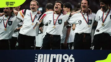German players celebrate after winning the 1996 UEFA Euro