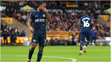 Raheem Sterling rues a missed chance during the Premier League match at Molineux Stadium. Photo by Nick Potts.