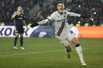 Late saviour: Bayer Leverkusen's Patrik Schick celebrates scoring his team's second goal