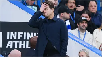 Mauricio Pochettino looks dejected during the Premier League match between Chelsea FC and Wolverhampton Wanderers at Stamford Bridge. Photo by James Gill.