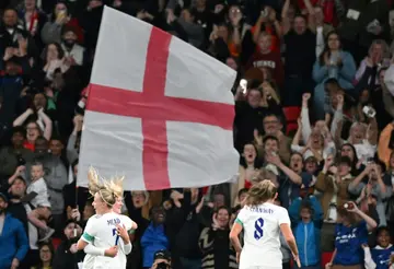 England celebrate Lauren Hemp's opening goal against the United States at Wembley