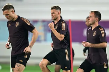 Germany's players in training for Sunday's World Cup Group E match with Spain