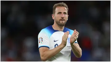 Harry Kane applauds the fans after the UEFA Euro 2024 Qualifying match between England and North Macedonia at Old Trafford. Photo by Nigel French.