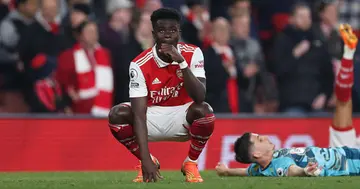 Bukayo Saka of Arsenal looks dejected during the Premier League match between Arsenal FC and Southampton FC at Emirates Stadium. Photo by Julian Finney.