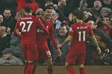 Darwin Nunez (left), Cody Gakpo (centre) and Mohamed Sala (right) all scored twice in Liverpool's 7-0 thrashing of Manchester United