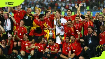Spanish players pose for a team photograph