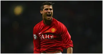 Ronaldo celebrates a goal during his first spell with Man United. Photo: Getty Images.