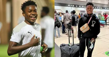 Fatawu Issahaku at the Kotoka international airport. Credit: @addojunr @ghanafaofficial