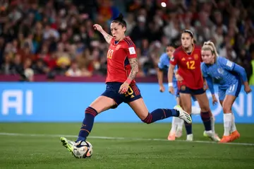 Jennifer Hermoso had her penalty saved by England goalkeeper Mary Earps in the World Cup final in Sydney