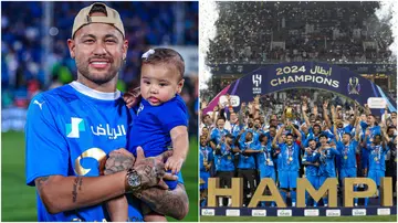 Neymar showed up with his daughter as Al-Hilal celebrated winning the Saudi Pro League title. Photo by Neville Hopwood.