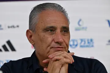 Brazil coach Tite speaking at a press conference in Doha on Thursday