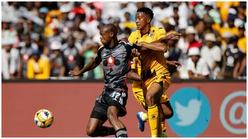 Orlando Pirates' Evidence Makgopa fights for the ball with Kaizer Chiefs' Given Msimango during a past PSL clash. Photo: Phill Magakoe.
