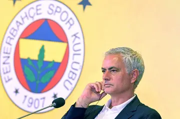 New coach of Turkish club Fenerbahce Jose Mourinho attends a press conference at the Sukru Saracoglu Stadium in Istanbul