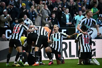 Newcastle celebrate Joe Willock's goal against Manchester United