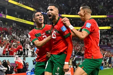 Morocco forward Youssef En-Nesyri celebrates scoring the goal that sent his nation into the seni-finals of the World Cup