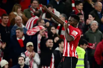 Athletic Bilbao striker Inaki Williams celebrates scoring in extra-time to help his team knock out Barcelona