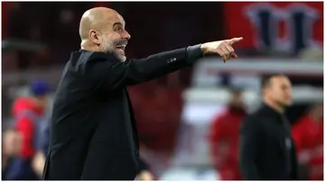 Pep Guardiola gestures during the UEFA Champions League match between FK Crvena Zvezda and Manchester City. Photo by Srdjan Stevanovic.