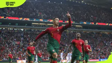 Cristiano Ronaldo of Portugal celebrates after scoring