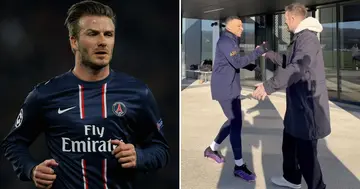 David Beckham visited Paris Saint-Germain's training grounds and caught up with old and new faces.