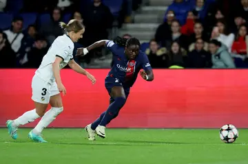 Malawi forward Tabitha Chawinga (R) was among the scorers as Paris Saint-Germain got the better of Hacken