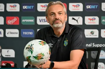 DR Congo coach Sebastien Desabre speaking to reporters in Abidjan on Tuesday ahead of the Africa Cup of Nations semi-final against Ivory Coast