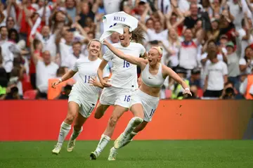 Joyous moment - Chloe Kelly celebrates after scoring England's second goal in a 2-1 Euro 2002 final win over Germany at Wembley